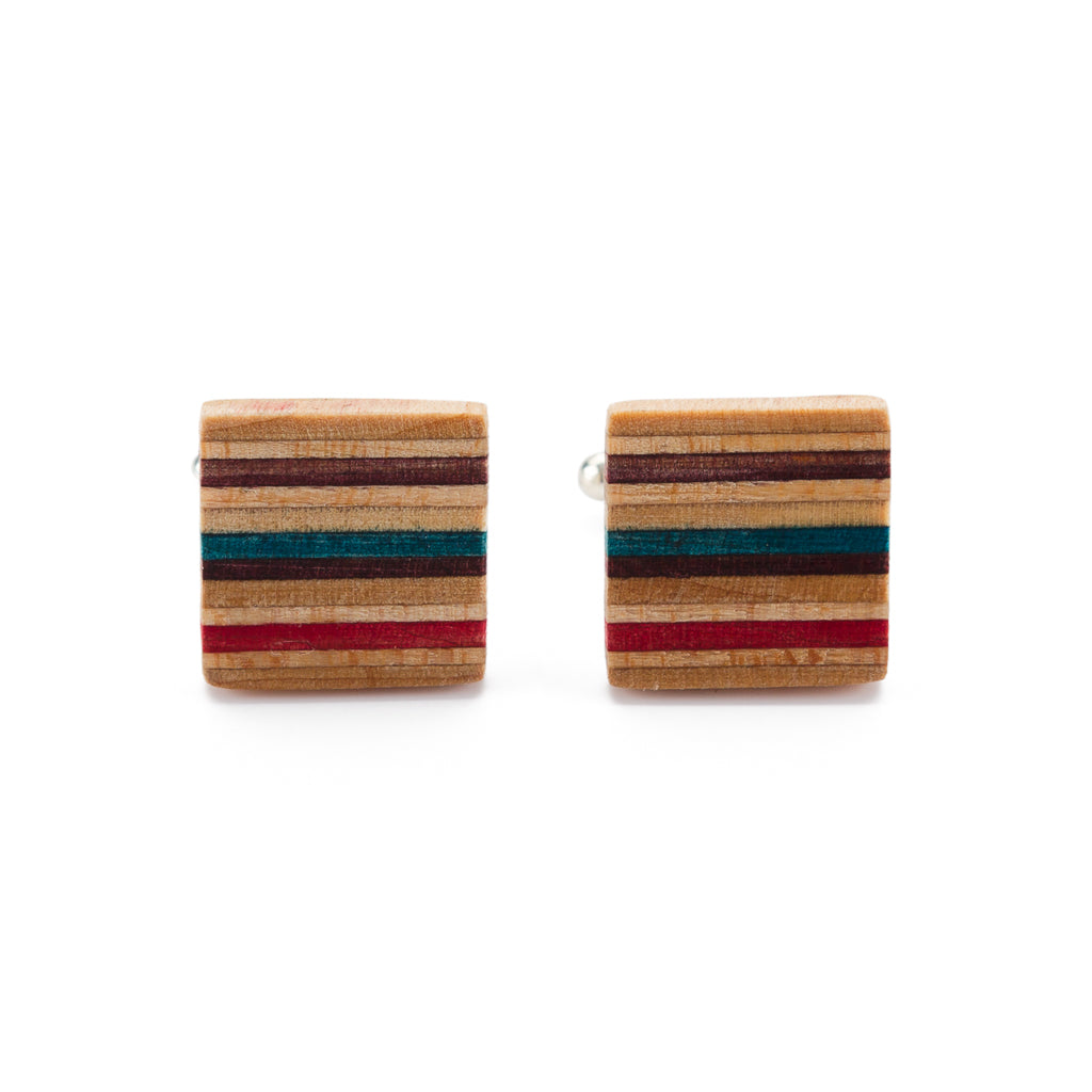Multicolour Recycled Skateboard Square Cufflinks-1