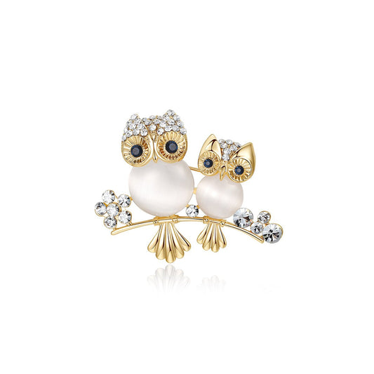 Owl Family Gold Brooch-0